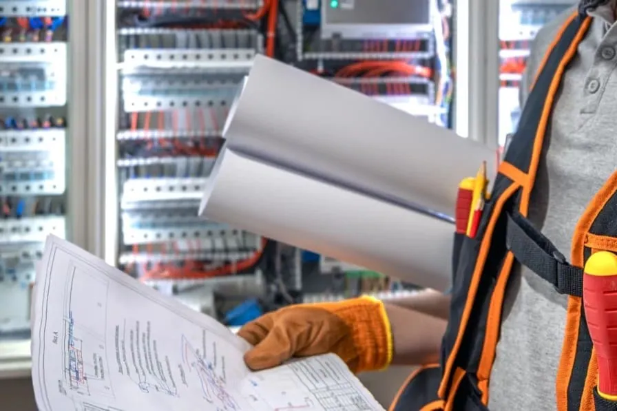 Instalador consultando el esquema de una instalación eléctrica para un boletín en Gran Canaria
