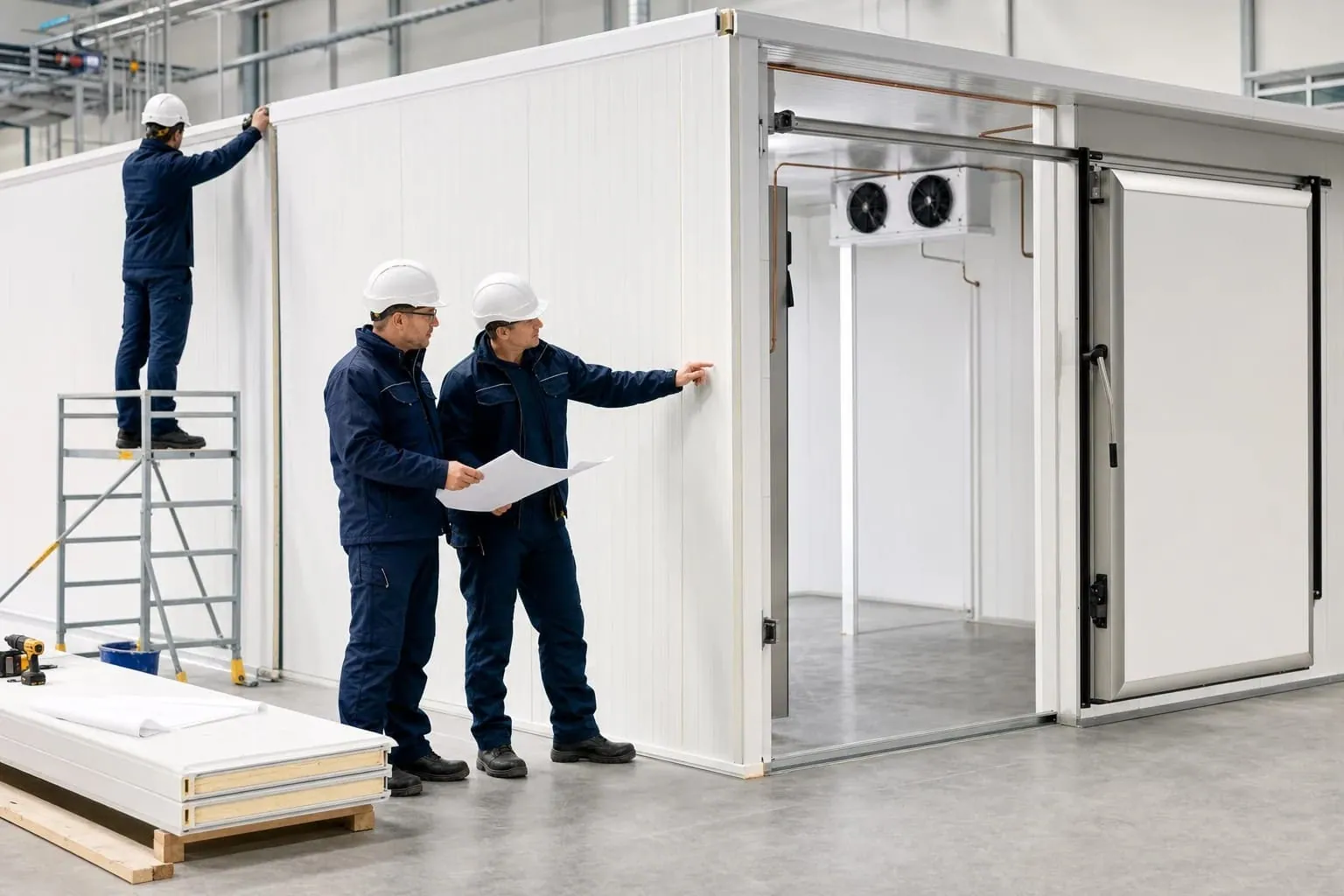 Instalación de una cámara frigorífica modular: ensamblaje de los paneles aislantes durante el montaje