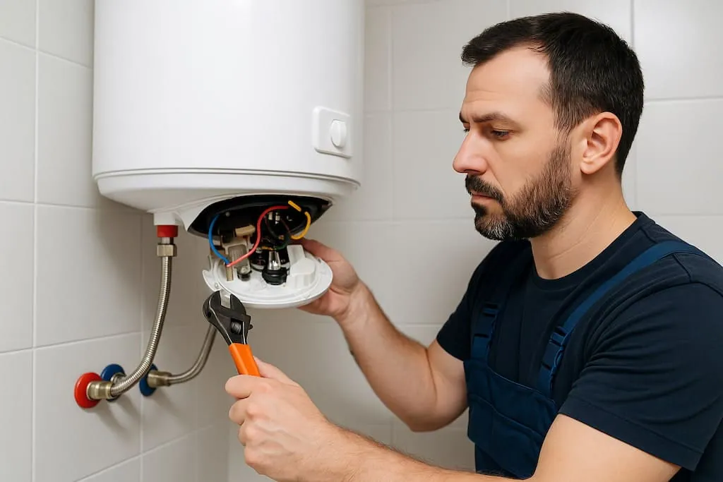Reparación de termos eléctricos en Las Palmas: técnico cambiando la resistencia de un termo eléctrico